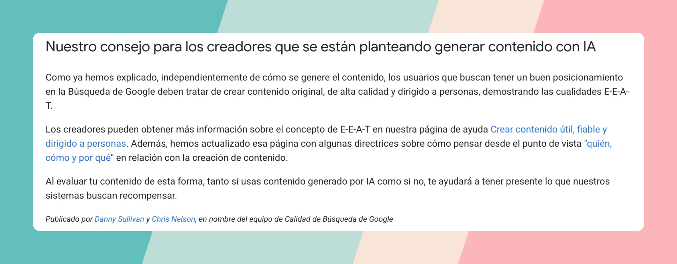Consejos de Google a generadores de contenido IA
