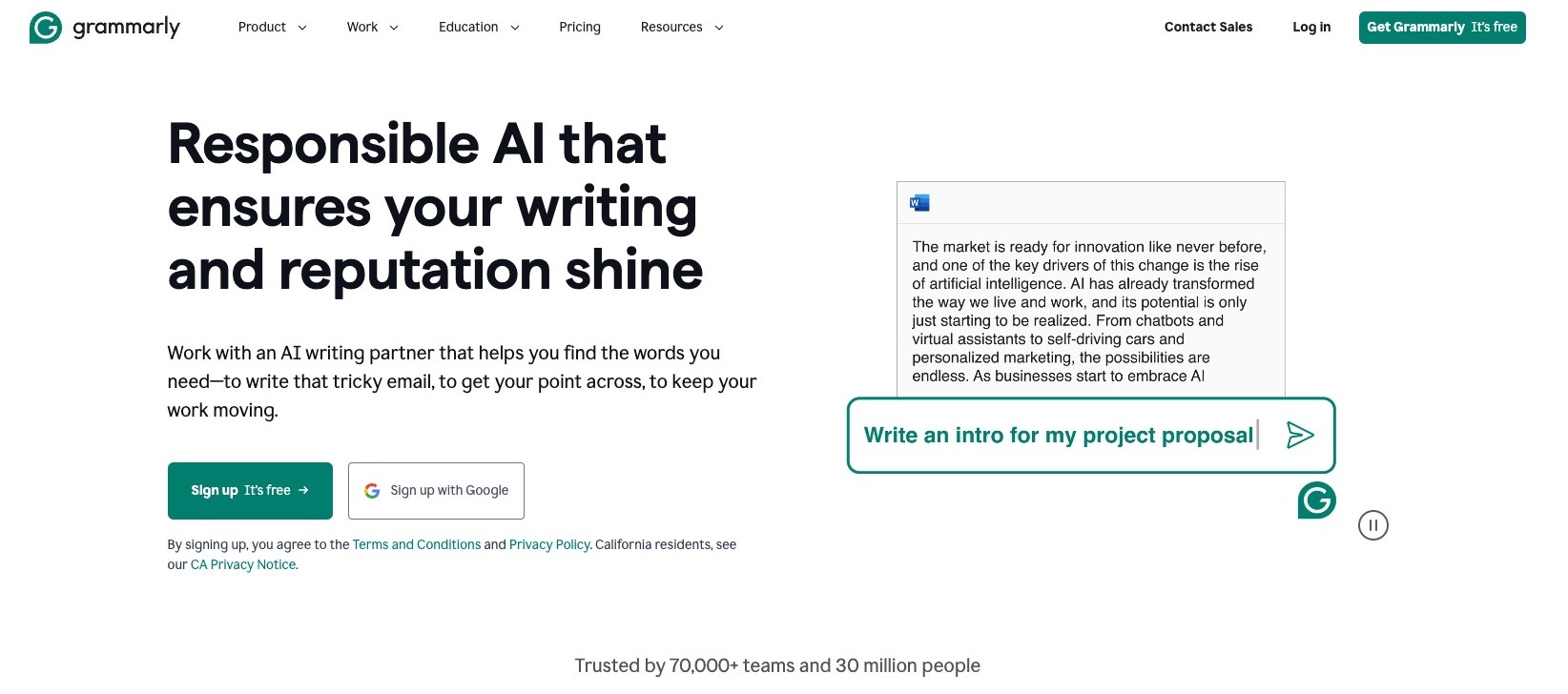 Grammarly is a tool to detect AI written content