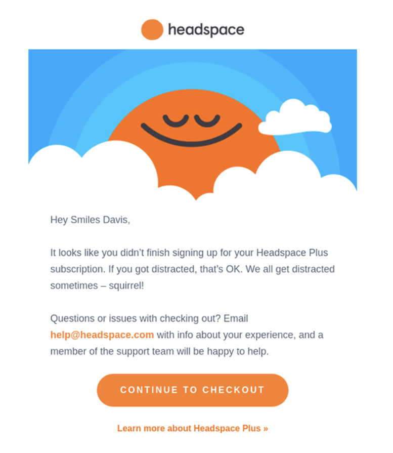 correo de bienvenida de Headspace