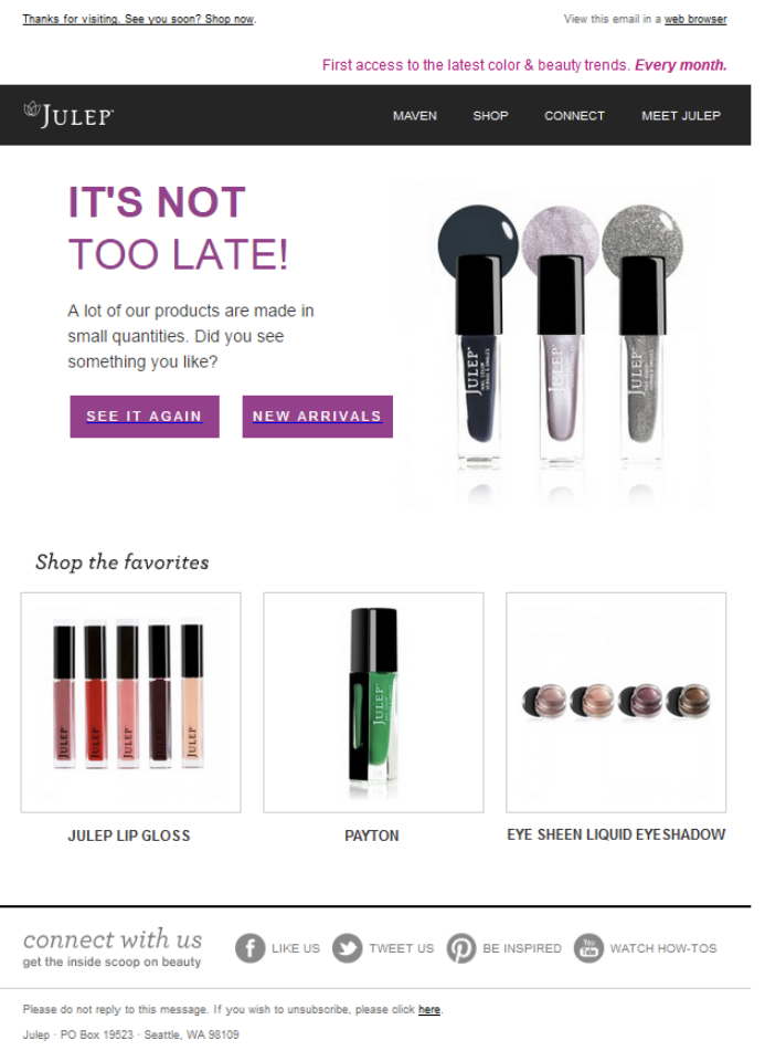 Imagen de correo de promoción de Julep